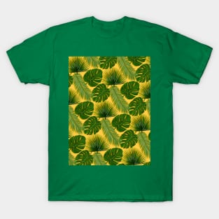 Tropical Leaf Scatter Pattern on Yellow T-Shirt